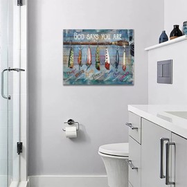 Nautical Wall Art Inspirational Scripture Fish Pictures Fishing Wall Decor Motivational God Says You Are Picture Canvas Painting Prints Framed Artwork Decor for Bedroom Bathroom Living Room 12"x16"