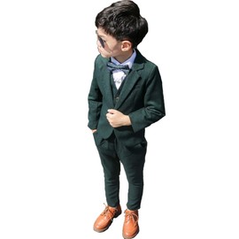 Boys’ 4-Piece Suit, Green, Casual Suit, School Entrance Ceremony, Graduation, Recitals, Concerts, Gentleman Clothing, US Kids Size 24M /3-4Y / 5-6Y / 7-8Y / 9-10Y / 11-12Y (90/100/110/120/130/140), green (dark green)