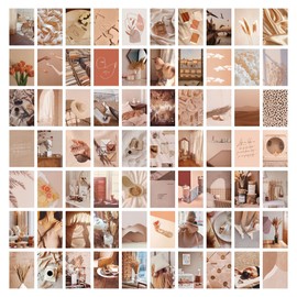 Photo Collage Kit for Wall Aesthetic Pictures 50 Set 4x6 Inch | Boho Cottagecore Indie Room Decor | Cute Wall Art for VSCO Girls | Pink Teen Girls Bedroom Decor (Beige)