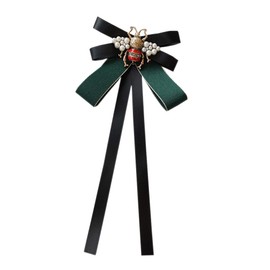 JKQBUX Retro Pearl Bee Bow Brooch Pre-Tied Neck Tie Brooch Pin Satin Ribbon Bow Tie for Women Wedding Party Bow Tie Green