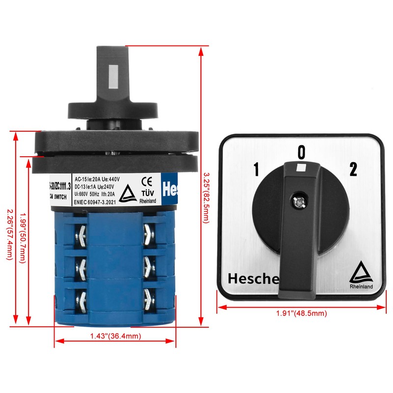 Heschen Universal Rotary Cam Selector Changeover Power Switch, SZW26-20/ZC.111111.3, 660V