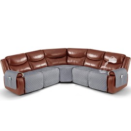 Ruaozz Extra Large Recliner Sectional Couch Covers Waterproof Couch Cover for Reclining L Shape Sofa 5 Seat Reclining Sectional Couch Covers with Pockets (L Shape 5 Seat Recliner Cover, Light Grey)