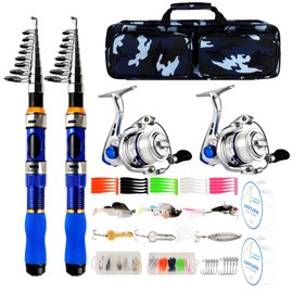 Telescopic Fishing Rod Reel Combo 2PCS 6.89FT Collapsible Fishing Pole Spinning Reel Lures Accessories with Fishing Bag Portable Fishing Rod Kit for Saltwater Freshwater Travel Fishermen Gift (Blue)