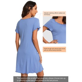 WiWi Short Sleeve Viscose from Bamboo Nightgown for Women Soft Ladies Night Shirts Summer Lightweight Sleepwear Cool Gowns S-XXL, Fog Blue, Medium