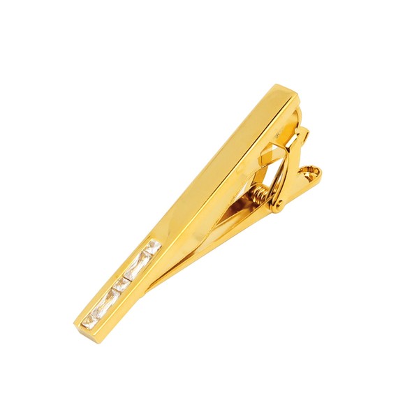 Jonwo 2 Inch Gold Plated Crystal Tie Clip for Men