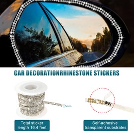 Ohleats Bling Car Trim Self Adhesive, 16.4 Ft Auto Interior Exterior Crystal Rhinestone Decoration Strip Decal, Glitter Trim Strips Line Molding for Dashboard, Car Accessories (White)