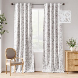 jinchan 95% Blackout Floral Curtains 96 Inches Long, Printed Flower Taupe Blackout Curtain for Bedroom Rod Pocket Back Tab Blackout Curtains Thermal Insulated Window Drapes, 2 Panels Taupe