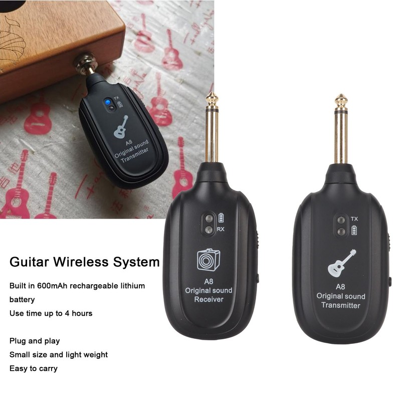 Guitar Wireless System Rechargeable UHF 730MHz 4 Channels Guitar Transmitter