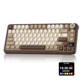 SOLAKAKA A75 PRO 75% Wireless Mechanical Keyboard with Screen and Knob, Tri-Mode Hot Swappable Gaming Keyboard, RGB Backlit Gasket Creamy Pre-lubed PBT Computer Keyboard for PC/Mac/Win,Brown