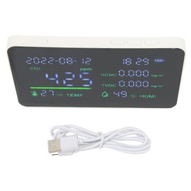 Air Quality Monitor CO2 Detector USB Charging Carbon Dioxide HCHO Temperature Humidity Detector with Large Screen Display Infrared Models White