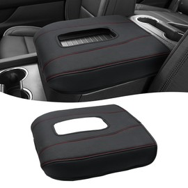 Center Console Cover for Chevy Silverado 1500 Accessories & GMC Sierra 2019-2025, Yukon & Tahoe & Suburban 2021-2025, PU Leather Armrest Middle Console Cover, Bucket Seat Console Only