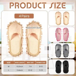 4-Pair Washable Microfiber Mop Slippers - Detachable Dusting Shoes for Floor Cleaning, Home & Office Use - Suitable for Women & Men Flower Pet