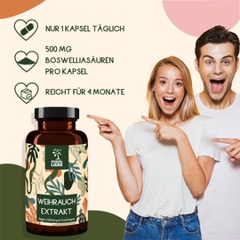 Frankincense Capsules - High Dose with 500 mg Boswellic Acids (85%) per Capsule - Free from Additives - Vegan - 120 Capsules for 4 Months - Wurzelliebe