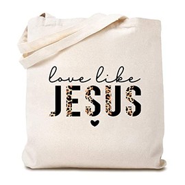 Women's Love Like Jesus Half Leopard Black Canvas Tote Bag Funny Bible Quotes Christian Reusable Shopping Bag