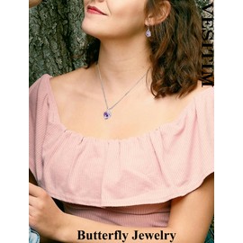 Vesitim Butterfly Earrings for Women 925 Sterling Silver Heart Earring Birthstone Jewelry, Sterling Silver, created aquamarine