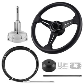 LOSCHEN Marine Steering System, 12 Feet Cable Outboard Steering Kit 3/4" Standard Tapered Shaft, Boat Steering Control Cable for Yachts, Fishing Boats and Waterborne Vehicles- with Steering Wheel