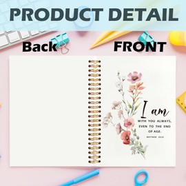 Yhtrg Christian Floral Spiral Notebooks, Matthew 28:20 Bible Journaling Notebook, Religious Scripture Journals for Writing, Bible Notebook for Note Taking, Christian Gifts for Women, 5.5x8.3 Inch