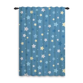 ggaimwf Star Curtains for Children's Room, Blue Stars Pattern, Galaxy Cartoon Curtains, Tape, Top Window, Door Curtains for Boys, Baby, Children's Room, Playroom, Room Divider, Rod Pockets, 135 x 175