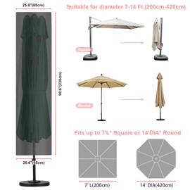 SanGlory Parasol Cover with Rod, Waterproof Garden Umbrella Cover, Garden Parasol Covers Large Outdoor Umbrella Cover for 2-4m Cantilever/Parasol, Windproof Garden Solar Shower Cover, 230x65/65cm