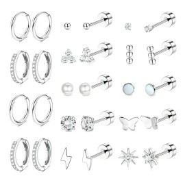 Daiweiyox 14pares Aretes Mujer De Acero Inoxidable Para Piercing Oreja Cartílago Plateado