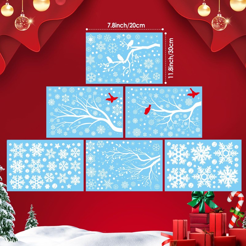 249 PCS Snowflake Window Clings, GeeRic Winter Decorations 6 Sheets