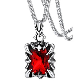 Gemstone Necklace for Men, Gothic Style Red Stone Claw Pendant Stainless Steel Jewellery, Goth Gifts for Father Husband