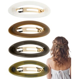 TPZORJX 4 x Ellipse Hair Clips, French Hair Clip, Metal, for Women, Snap Clips, Oval Hair Clip for Women, Girls, Hair Accessories (White + Army Green + Grey + Brown)