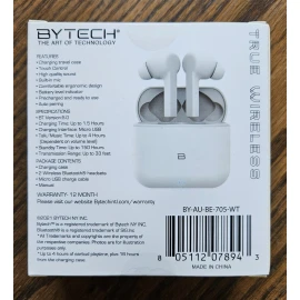Bytech Auto Pairing True Wireless Bluetooth Earbuds White with Charging Case