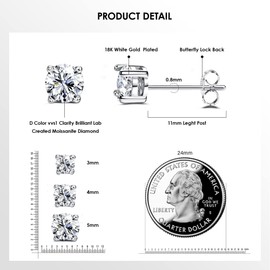 Kakonia Moissanite Stud Earrings Women 18K White Gold Sterling Silver Moissanite Diamond Stud Earrings D Color Brilliant Round Cut Lab Created Moissanite Earrings for Men Women