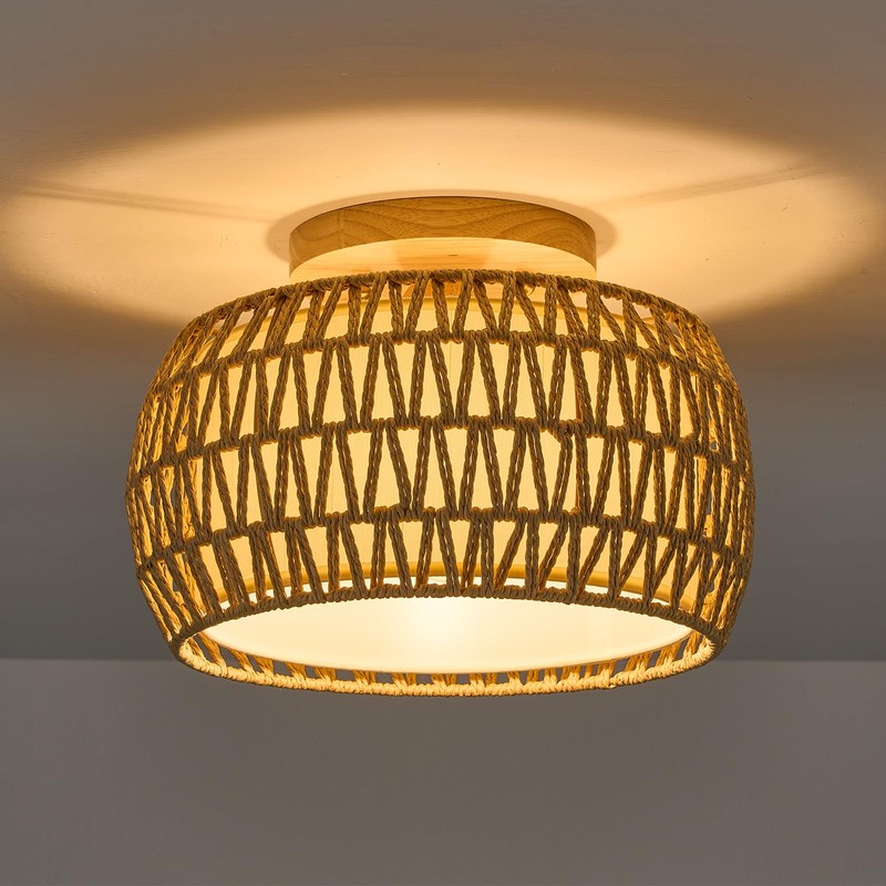 ALAISLYC Boho Rattan Flush Mount Ceiling Lights 12 Inch Farmhouse