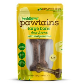 Jack&Pup Pawtains | Made from Real Plantains - Irresistible Aroma and Flavor | Highly Digestible, Grain Free, Long Lasting (Large - 2 Bones)