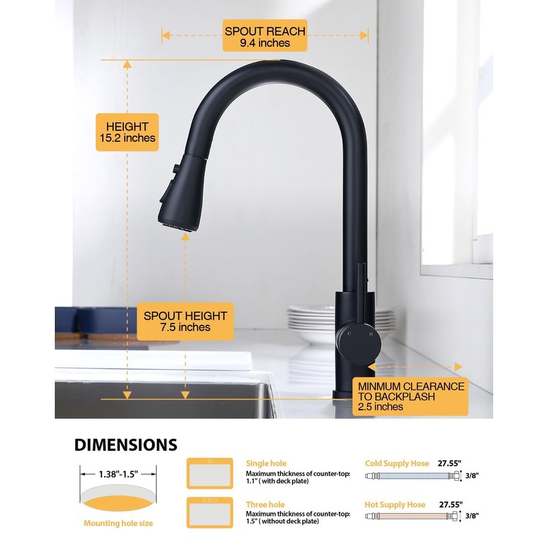 Hiqufet Black Kitchen Faucet with Pull Down Sprayer, Rv Kitchen