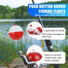 AGOOL Fishing Bobbers Set Snap Hard ABS on Red/White Fishing Floats Bobbers Push Button Round Buoy Floats Tackle Accessories Size: 0.5/0.75/1/1.25/1.5/2/2.5 Inch