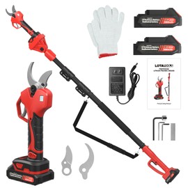 LotaTools Electric Pruning Shears with Telescopic Rod, 50mm 1.96" Cutting Diameter Cordless Pruner with 2 Rechargeable Batteries, Tree Branch Cutter with SK7 Blade for Gardening Pruning