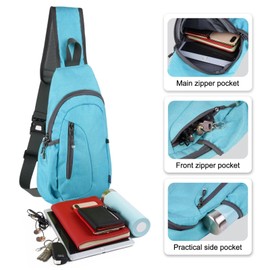 TITECOUGO Small Canvas Sling Bag Lightweight Crossbody Bag for Women Rucksack for Men Running Backpack Travel Chest Pack Daypack Shoulder for Gym Work Hiking Outdoor Sports Sky Blue