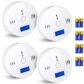 JESWO Alarma de monóxido de Carbono, Monitor Detector de Alarma de CO con Pilas y Pantalla Digital LCD, 4 Paquetes, Adecuado para Cocina, baño, Dormitorio, Aseo, etc