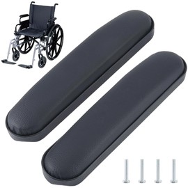 2PCS Soft Black Ergonomic Arm Pad Cushion Replacement Universal PU Leather Wheelchair Armrest Pads 26cm Full Length Padded Armrest with Screws for Wheelchairs Home Rest Desk Swivel