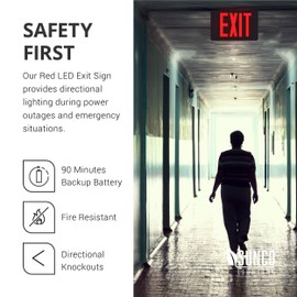 Sunco Lighting LED Exit Sign with Emergency Light, Commercial Grade Double Sided Fire Exit Lights, Backup Battery, Illuminated Emergency Exit, 120-277V, Dual Mounting, UL 94V-0 Fire Resistant 6 Pack