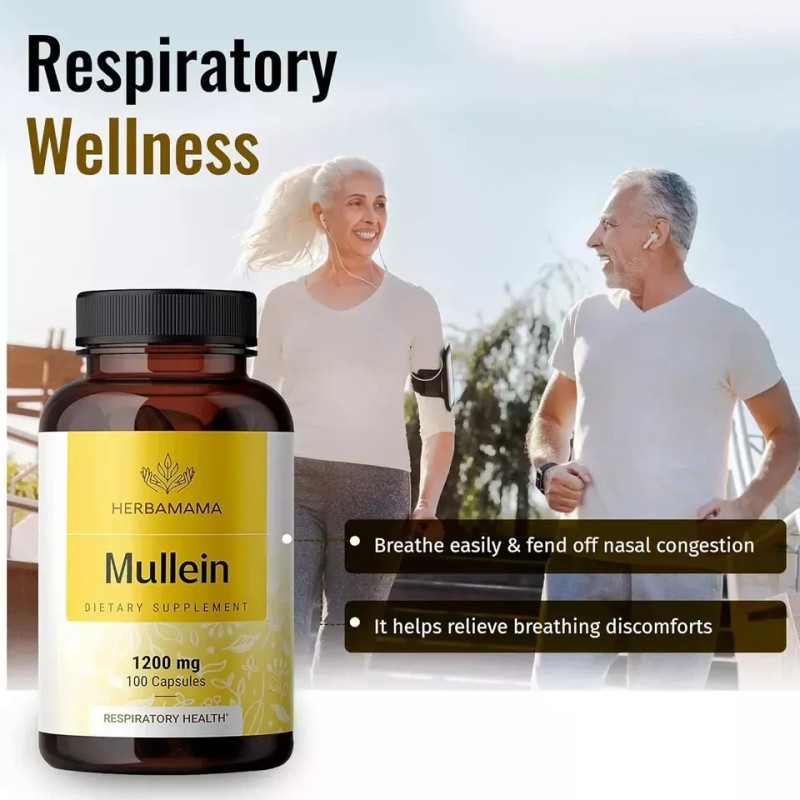HERBAMAMA Mullein Leaf Capsules Respiratory Health - Organic Mullein Leaf