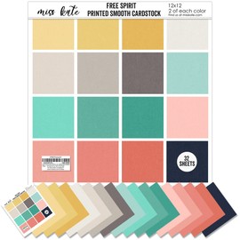 Linen Print Smooth 67lb Cardstock – Free Spirit – for Dreamy Watercolor Florals - 32 Sheets - Single-Sided Card Stock - Two of 16 Colors - White Core - Crafting Scrapbook - by Miss Kate Cuttables