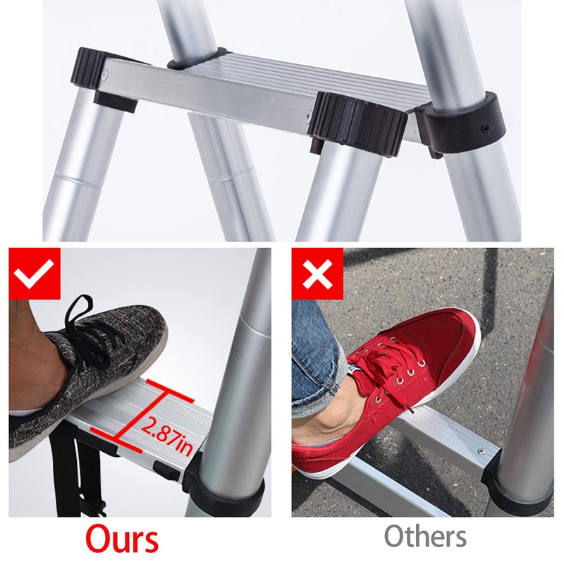 6+7 Step Ladder 6.3FT A-Frame Aluminum Telescoping Ladder Portable Multi-Purpose