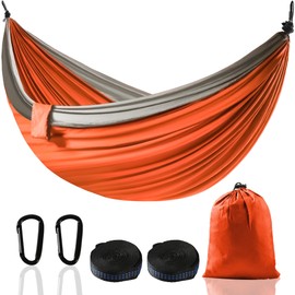 XXL Hammock for 2 People 300 x 200 cm - Foldable, Ultralight & Portable - Outdoor Hammocks with 300 kg Load Capacity - Perfect for Garden, Camping, Travel (Orange Colour)