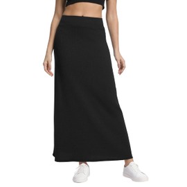Urban CoCo Women's High Waist A-Line Maxi Skirt Comfy Ribbed Knit Long Skirt(L,Black)