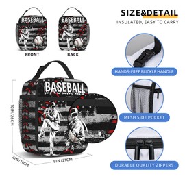 FAMEMBERPERS Baseball Insulated Lunch Bag, Small Portable Lunch Box for Youth Sports Fan Gifts for Outdoor Activities Practice Travel Work, Leak-proof Durable