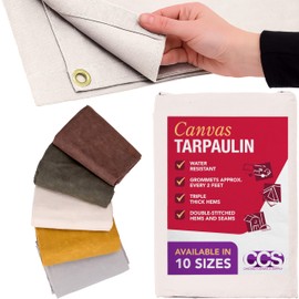 CCS Waterproof Canvas Tarp Cover – Heavy Duty Duck Cloth, Waxed Canvas Tarpaulin with Rustproof Brass Grommets for Camping, Construction, Equipment & Outdoor Use (White, 6x10 Ft)