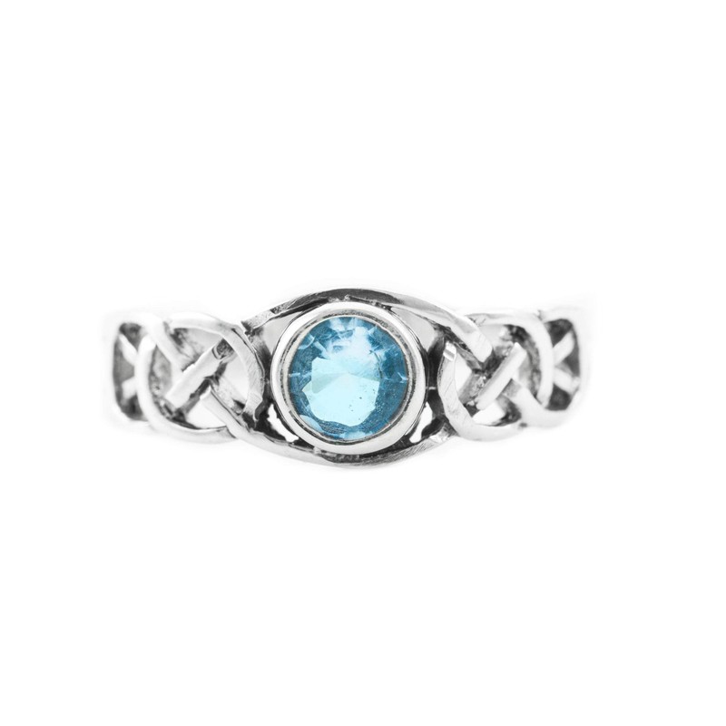 Windalf TÂMIA Celtic Ring 6mm Blue Topaz Engagement Ring Cubic