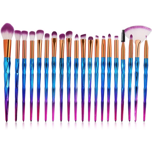 20 Pieces Makeup Brushes Set, Premium Synthetic Kabuki Foundation Brushes, Shading Brush, Eyebrow Brush, Face Blender Brush, Makeup Brush Set (Blue and Purple)