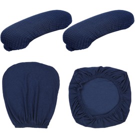 Tallew 4 Pcs Office Chair Covers Set Computer Universal Protective Stretchable Chair Seat Covers Desk Chair Armrest Covers Slipcovers Pads Office Cushion Backrest for Rotating Chairs(Navy)