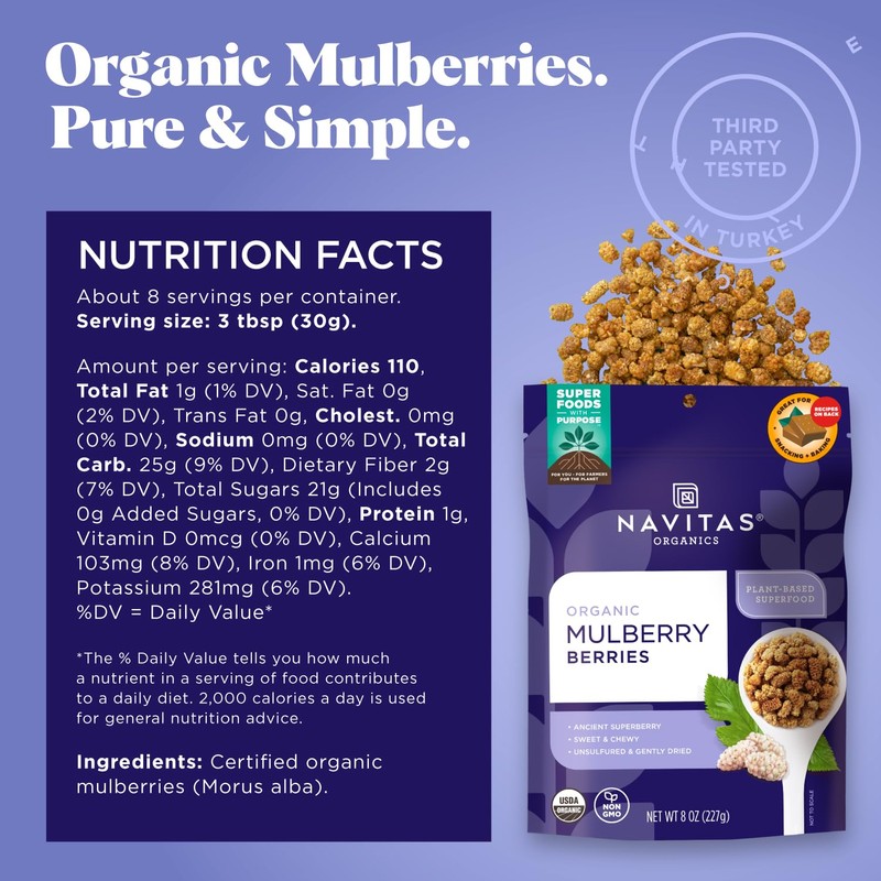 Navitas Organics Mulberries, 8 oz. Bag, 8 Servings — Organic,