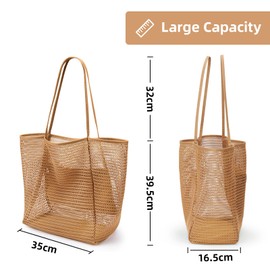 KALIDI Mesh Tote Bag,23L Beach Bag Extra Large Tote Bags for Women with Zip Pocket Shoulder Bag Summer Beach Bags Reusable Shopping Bag for Picnic Holiday Travel Grocery